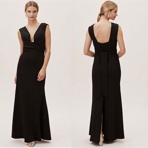 Anthropologie BHLDN Fira Dress Black Size 12 Formal Gown Wedding Guest Plunge